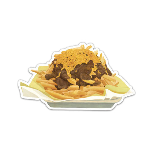 Collectible sticker of a plate of spaghetti with meatballs on a white background from The Hat Restaurant Los Angeles