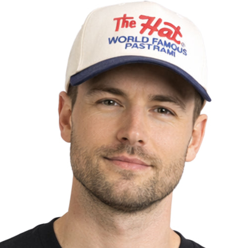 5 Panel Twill Canvas Hat - White/Blue